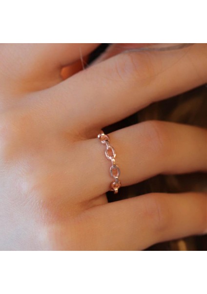 Rose Gold Kaplama 925 Ayar Gümüş Zincir Modeli Yüzük