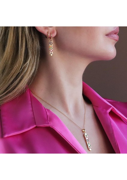 Apm Modeli Gold Kaplam Renkli Zirkon Taşlı Gümüş Set