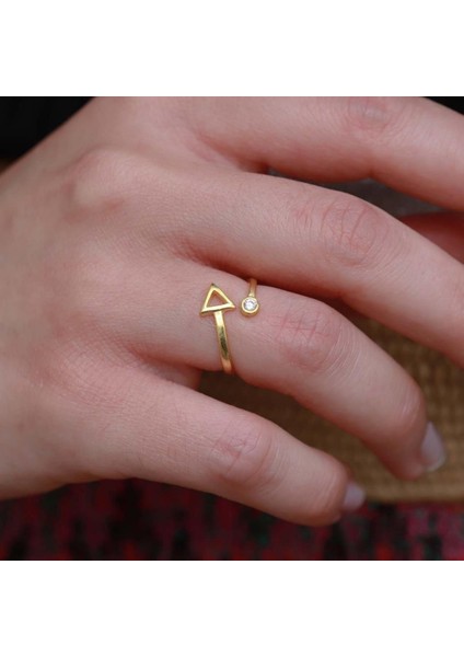 Gold Kaplama Üçgen Zirkon Taşlı Ayarlanabilir Gümüş Yüzük fiyatları