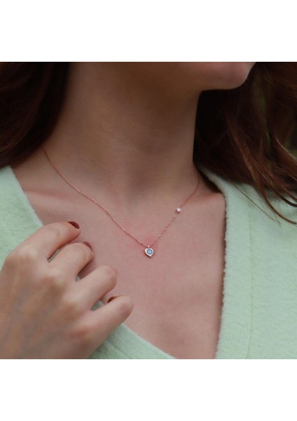 Kalp Figürlü Zirkon Taşlı Mine Işli Rose Gold Kaplama Gümüş Set fiyatları