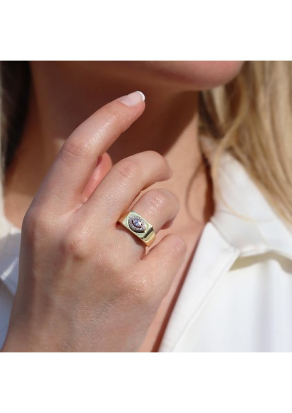 Taşlı Gold Kaplama Gümüş Göz Yüzük fiyatları