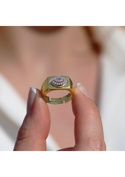 Taşlı Gold Kaplama Gümüş Göz Yüzük modelleri