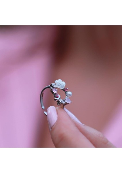 Inci ve Çiçek Motifli 925 Ayar Gümüş Yüzük