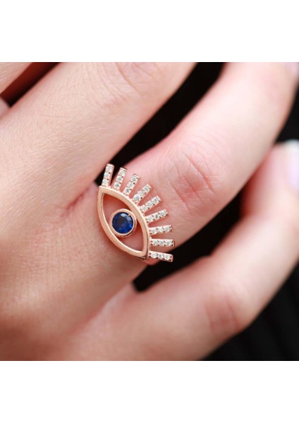 Mavi Göz Zirkon Taşlı Ayarlanabilir Rose Gold Kaplama Gümüş Yüzük fiyatları