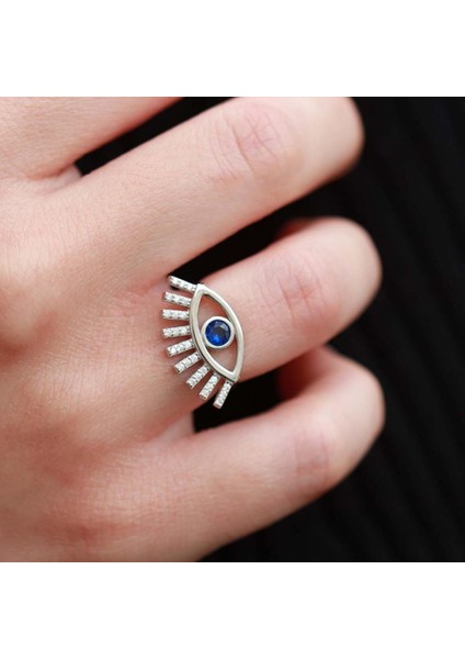 Mavi Göz Zirkon Taşlı Ayarlanabilir Gümüş Yüzük fiyatları