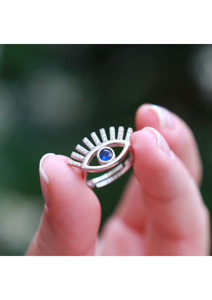 Mavi Göz Zirkon Taşlı Ayarlanabilir Gümüş Yüzük modelleri