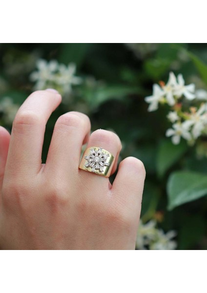 Kutup Yıldızı Zirkon Taşlı Gold Kaplama Ayarlanabilir Gümüş Yüzük fiyatları