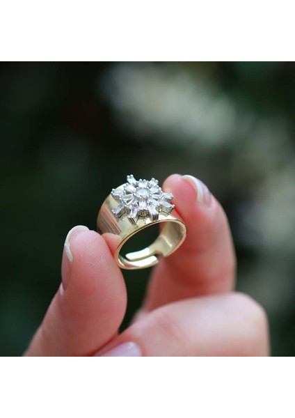 Kutup Yıldızı Zirkon Taşlı Gold Kaplama Ayarlanabilir Gümüş Yüzük modelleri