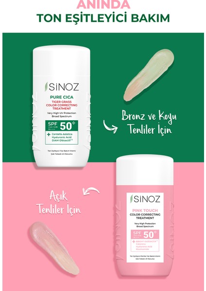 Sinoz Pink Touch Anında Ton Eşitleyici Pembe Yüz Bakım Kremi Spf50 - Mineral Güneş Filtresi 50ml