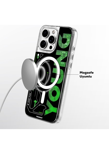 iPhone 16 Pro Kılıf Magsafe Şarj Özellikli Airbagli Future Streamer Serisi Kapak Yeşil