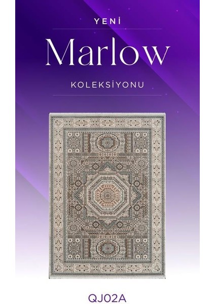 Marlow QJ02A Krem Lacivert Multi Akrilik Yumuşak Dokulu Klasik Vintage Halı