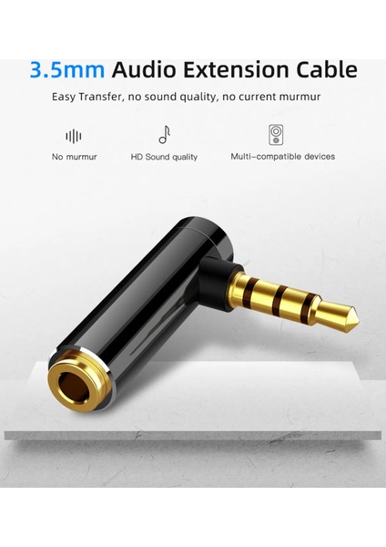 3.5mm Stereo L Aparat 4 Boğumlu 3.5 mm Stereo 90 Derece Sağ Açılı Çevirici Jak Dişi Erkek 1 Adet