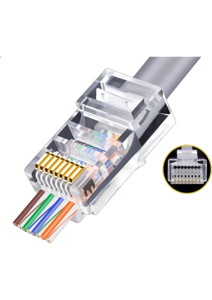 Yeni Nesil RJ45 Cat 6 Konnektör 100 Lü Paket Tüm RJ45 Cat5/cat6 Network Bağlantılarına Uygun