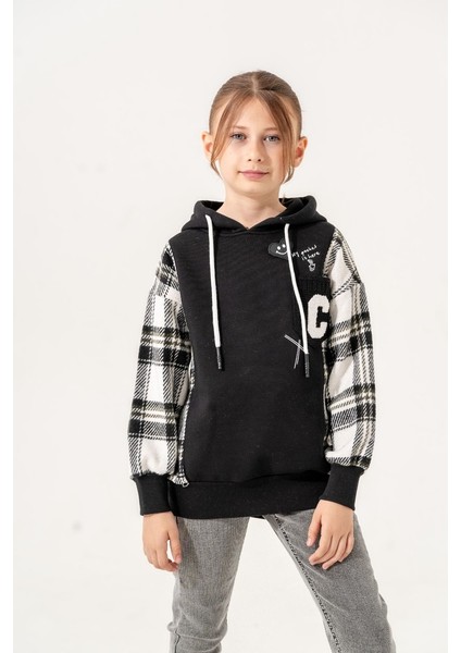 Kız Çocuk Ekose Garnili Üç Iplik Sweatshirt GG4529