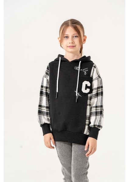 Kız Çocuk Ekose Garnili Üç Iplik Sweatshirt GG4529 fırsatları
