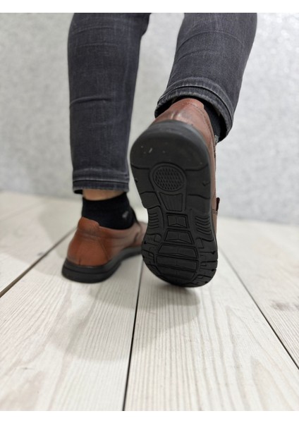 Açık Kahverengi Hakiki Deri Yandan Lastik Detaylı Erkek Ayakkabı modelleri