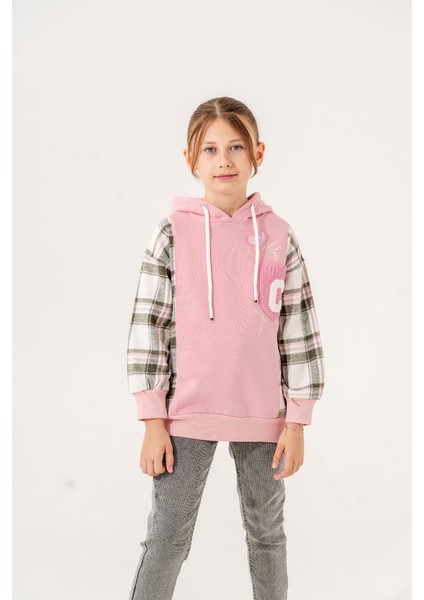 Kız Çocuk Ekose Garnili Üç Iplik Sweatshirt GG4529