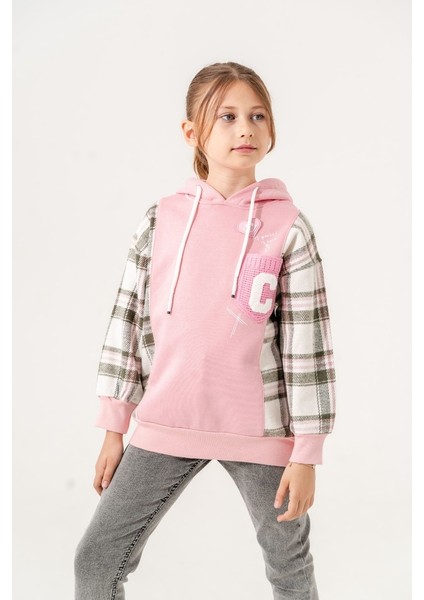 Kız Çocuk Ekose Garnili Üç Iplik Sweatshirt GG4529 fırsatları