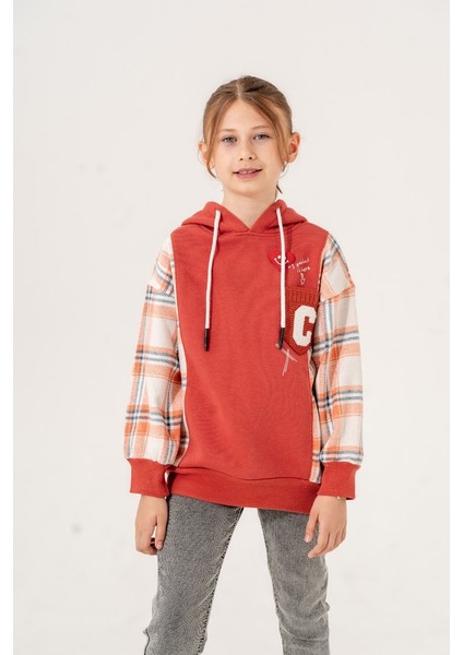 Kız Çocuk Ekose Garnili Üç Iplik Sweatshirt GG4529