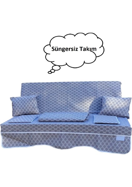 Süngersiz 3 Kişilik Salıncak Minder Seti (Pamuklu Kumaş)-Denizci Gri