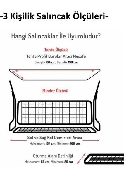 Süngersiz 3 Kişilik Salıncak Minder Seti (Pamuklu Kumaş)-Denizci Gri