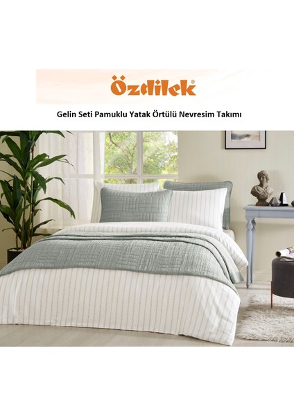 Line 7 Parça Yatak Örtülü (Pamuklu) Gelin Seti-Haki