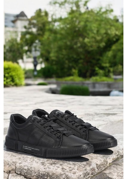 102 20250 Basel Siyah Deri Sneaker Erkek Günlük Spor Ayakkabı