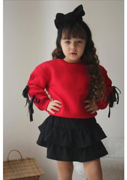 Kız Çocuk Kurdele Detaylı Etek Takım