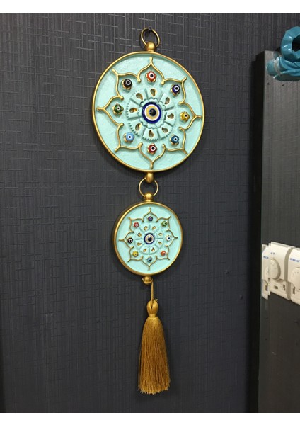 El Yapımı Duvar Süsü Dekoratif İkili Nazarlık Açık Mavi Ev Hediyesi