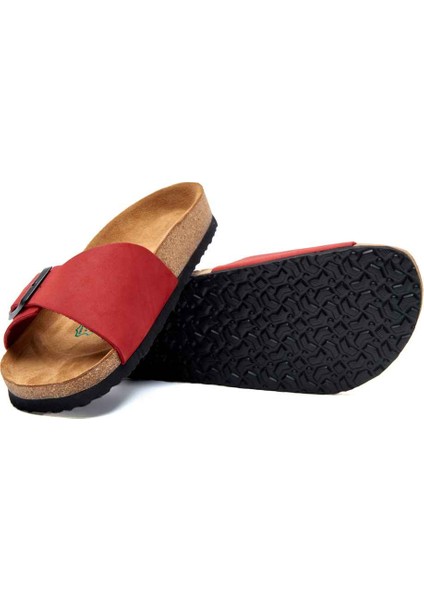 / Adal - Deri Tek Bantlı Terlik ( Kırmızı Nubuk Deri ) fiyatları