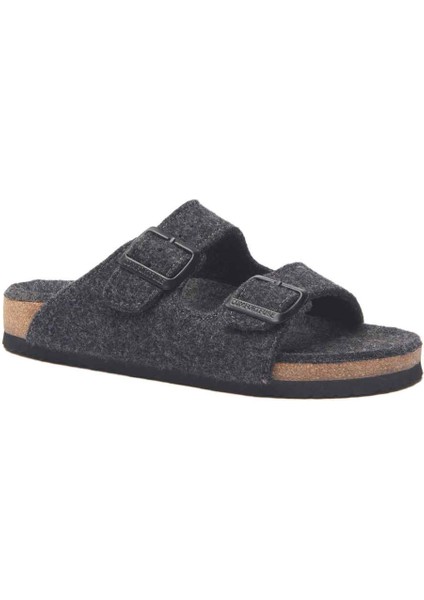 / Bali-W - Yün Çift Bantlı Ev Terliği ( Koyu Gri Yün )