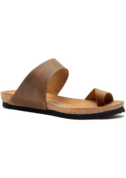 / Nicole - Deri Parmak Arası Terlik ( Taba Yağlı Deri )