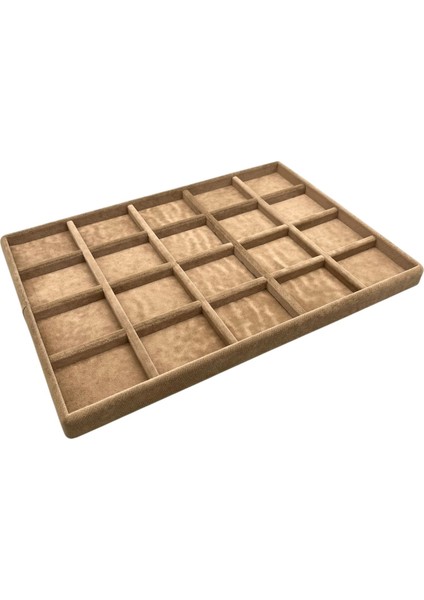 Yerli Üretim Süet Kumaş Sütlü Kahve Renkli 34/24 cm 20 Bölmeli Çekmece İçi Takı Standı fiyatları