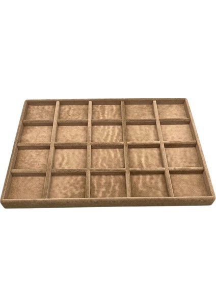 Yerli Üretim Süet Kumaş Sütlü Kahve Renkli 34/24 cm 20 Bölmeli Çekmece İçi Takı Standı modelleri