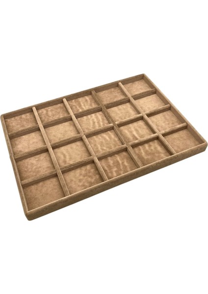 Yerli Üretim Süet Kumaş Sütlü Kahve Renkli 34/24 cm 20 Bölmeli Çekmece İçi Takı Standı fırsatları