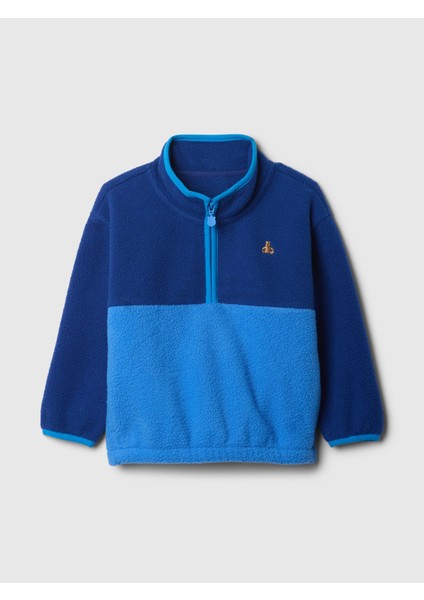 Erkek Bebek Mavi Brannan Bear Işlemeli Sherpa Yarım Fermuarlı Sweatshirt