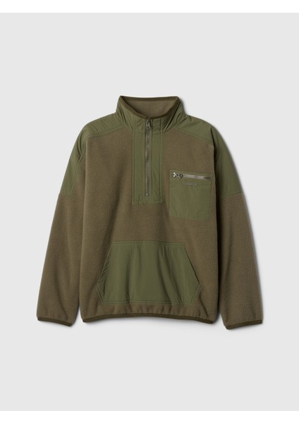 Erkek Çocuk Haki Yarım Fermuarlı Sherpa Pullover Sweatshirt fiyatları