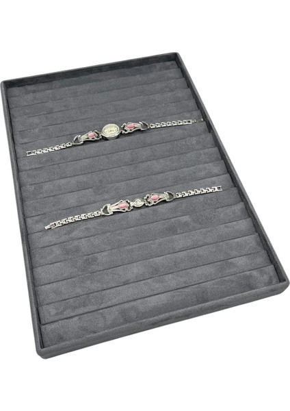 Yerli Üretim Özel Sardunya Kumaş Füme Renk 34/24CM 14 Adet Kademeli Çekmece Içi Bileklik Tablası