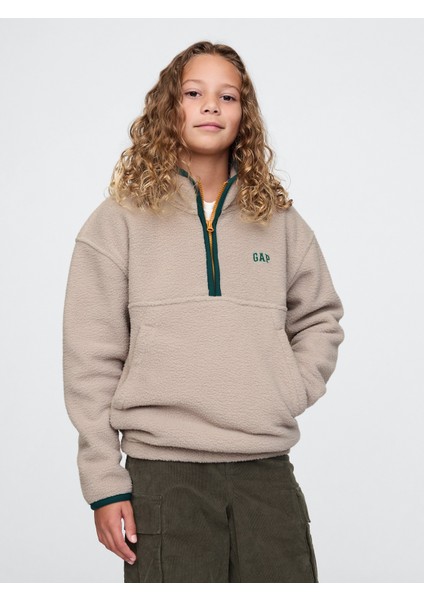 Erkek Çocuk Bej Gap Logo Yarım Fermuarlı Sherpa Sweatshirt