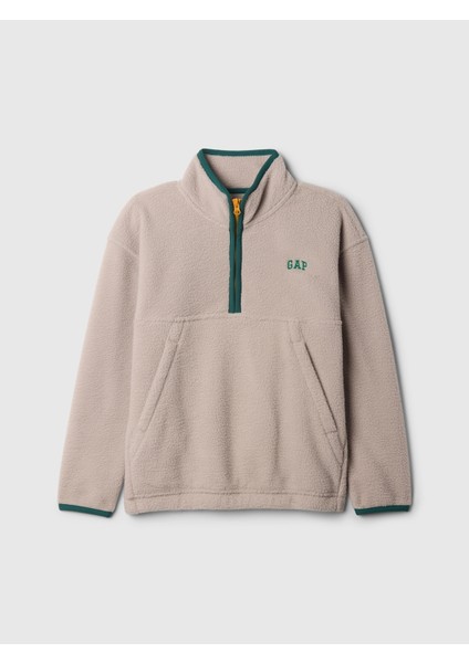 Erkek Çocuk Bej Gap Logo Yarım Fermuarlı Sherpa Sweatshirt