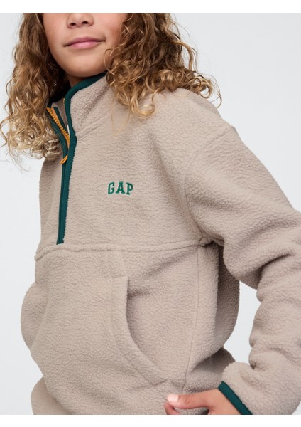 Erkek Çocuk Bej Gap Logo Yarım Fermuarlı Sherpa Sweatshirt