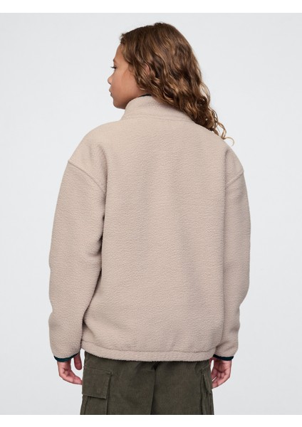 Erkek Çocuk Bej Gap Logo Yarım Fermuarlı Sherpa Sweatshirt