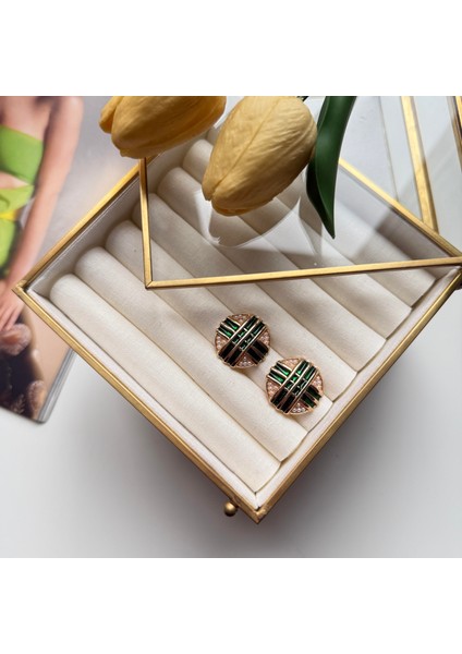 Yeşil Mineli Incili Vintage Küpe