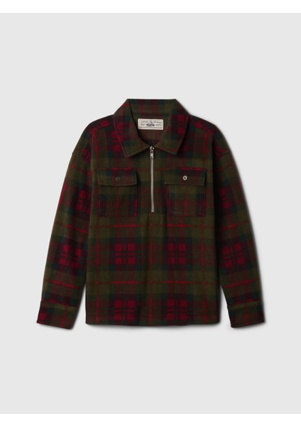 Erkek Çocuk Koyu Yeşil Yarım Fermuarlı Desenli Sweatshirt fiyatları