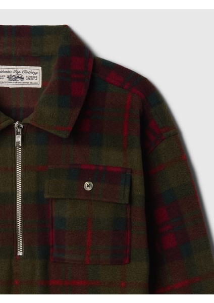 Erkek Çocuk Koyu Yeşil Yarım Fermuarlı Desenli Sweatshirt modelleri