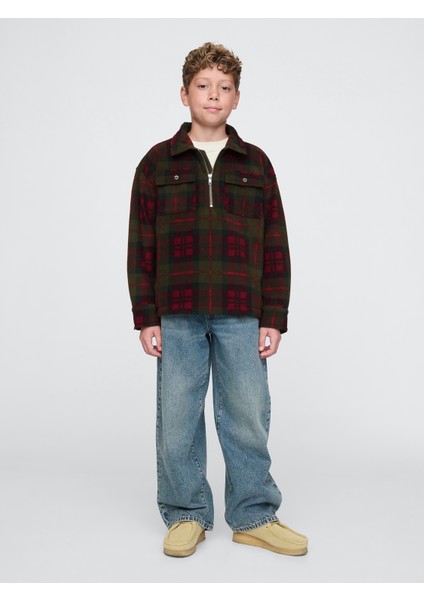 Erkek Çocuk Koyu Yeşil Yarım Fermuarlı Desenli Sweatshirt fırsatları