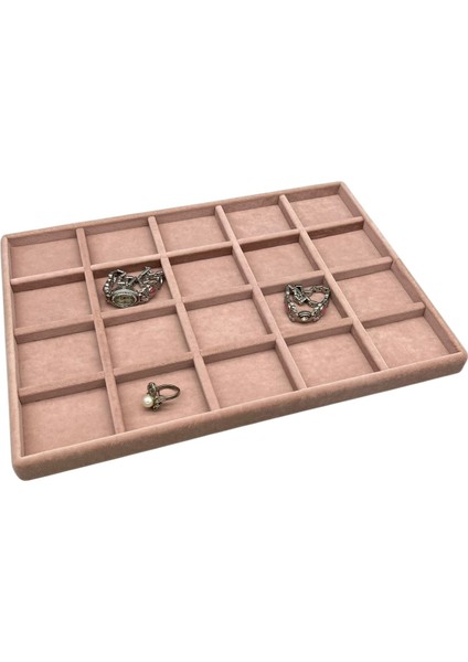 Yerli Üretim Süet Kumaş Pembe Renkli 34/24 cm 20 Bölmeli Çekmece Içi Takı Standı modelleri