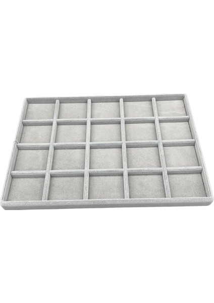 Yerli Üretim Süet Kumaş Gri Renkli 34/24 cm 20 Bölmeli Çekmece Içi Takı Standı modelleri