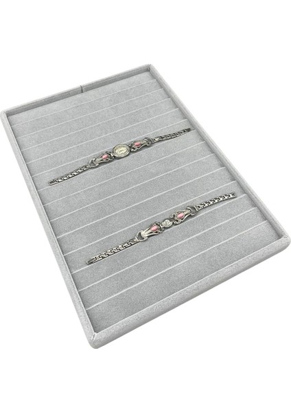 Yerli Üretim Süet Kumaş Gri Renk 34/24 cm 14 Adet Kademeli Çekmece İçi Bileklik Tablası fiyatları