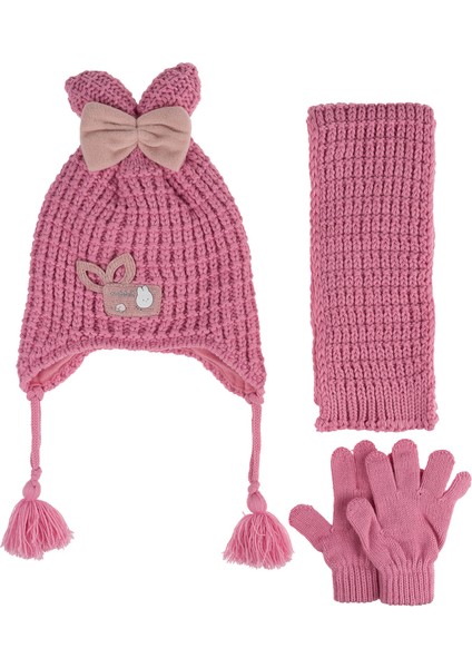 1-4 Yaş Kız Çocuk Atkı Bere Eldiven 3'lü Takım Set Şapka Içi Polarlı ve Yumuşak
